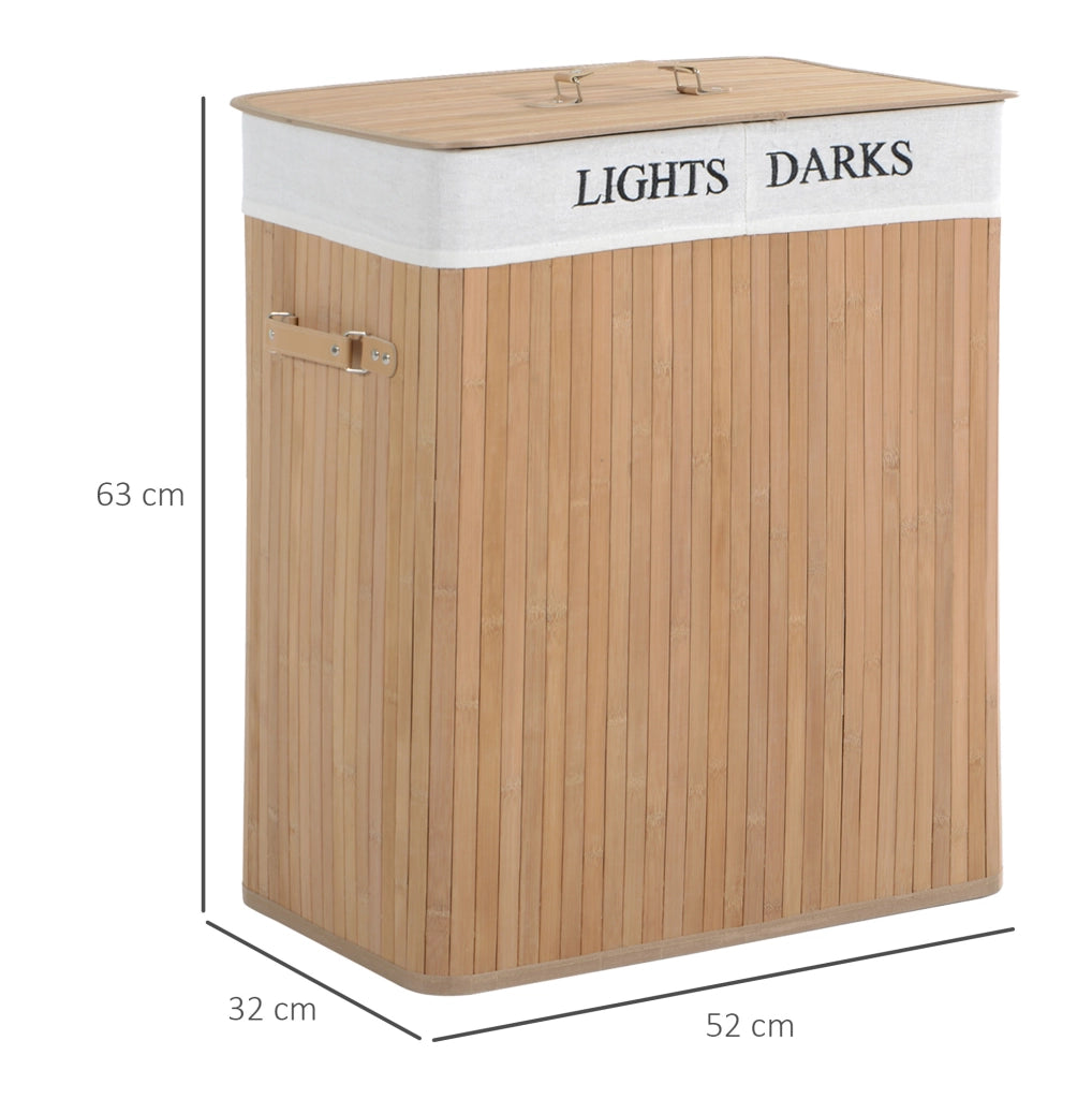 Portabiancheria 52x32x63 cm con coperchio e sacco rimovibile in bambù e tela naturale