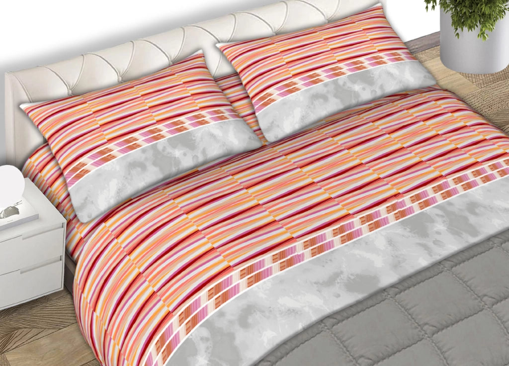 Completo Lenzuola 100% Cotone Made Italy Disegno Flow - Matrimoniale - Arancio