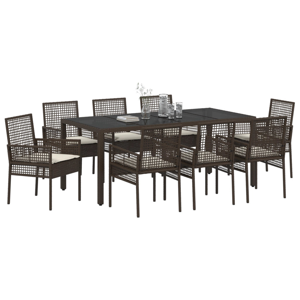 Set da Pranzo da Giardino 9 Pezzi Marrone in Polyrattan