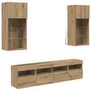 Unit¨¤ a muro per TV con LED 5 pz | Armadietto TV | Mobile Porta TV Rovere artigianale