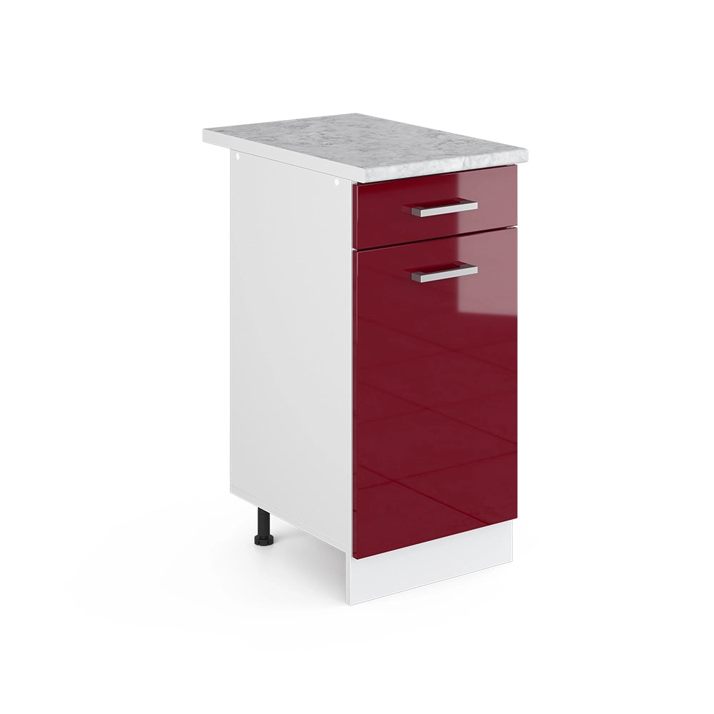 Vicco Base universale Rosso bordeaux lucido 40 cm con cassetto, con piano di lavoro
