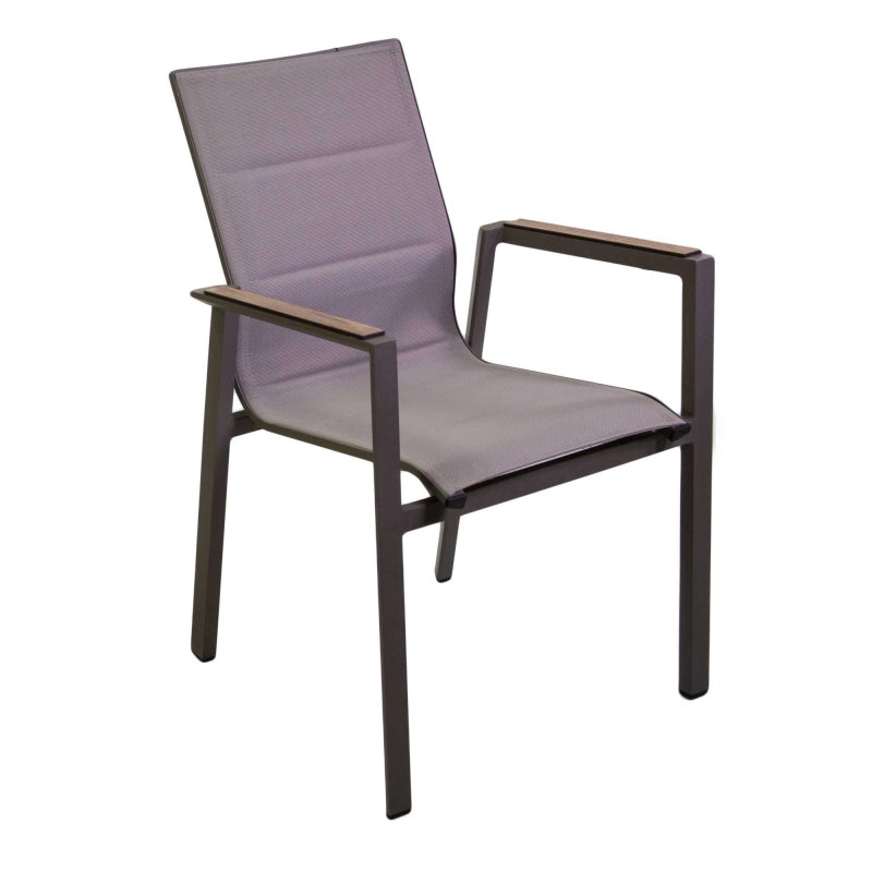 Poltrona alluminio textilene Riverside tortora (bracciolo in hpl) cm 56x66h90