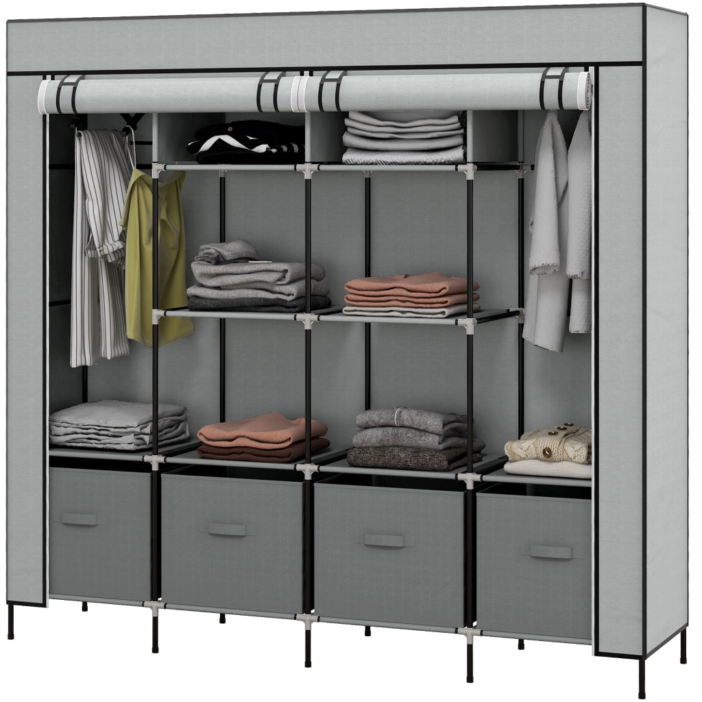 Armadio Portatile con 10 Compartimenti, 2 Rack e 4 Cassetti ¨C Zephmum ¨C Grigio 166x42.5x169.5 cm