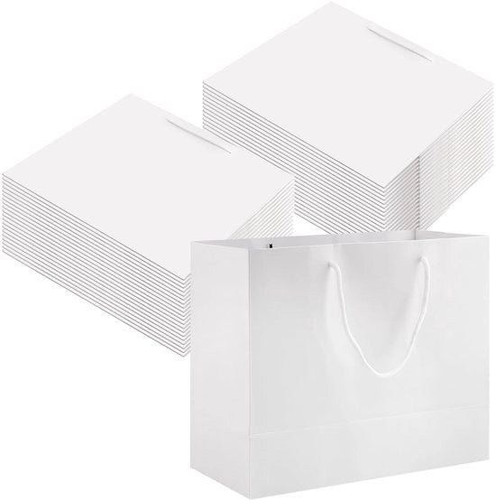 Zaini di regalo 40 pezzi - Borse di carta bianche - 250 g - 25 x 30 x 13,5 cm - Maniglie - Ideali per compleanni/matrimoni - Borse di regalo