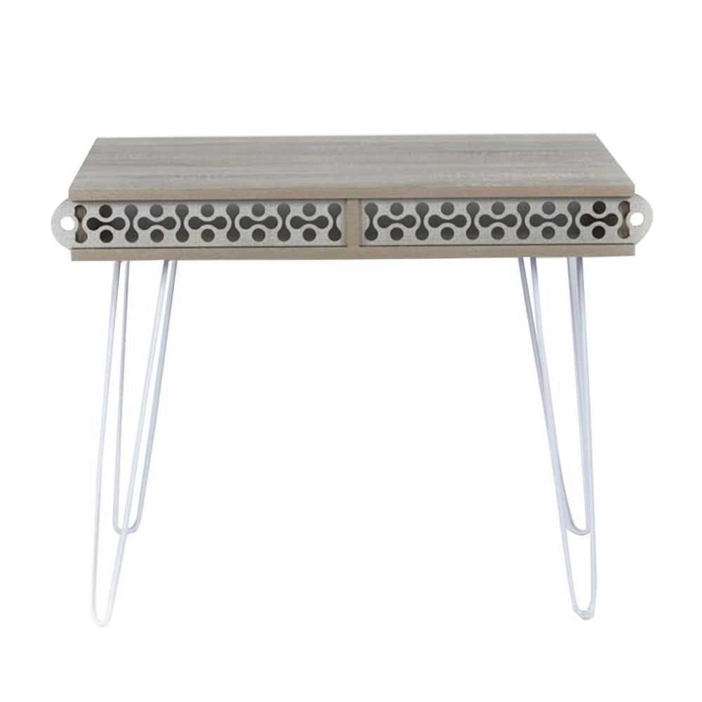 Scrivania Ilia 96x51x75 cm piedi in metallo bianco e piano rovere