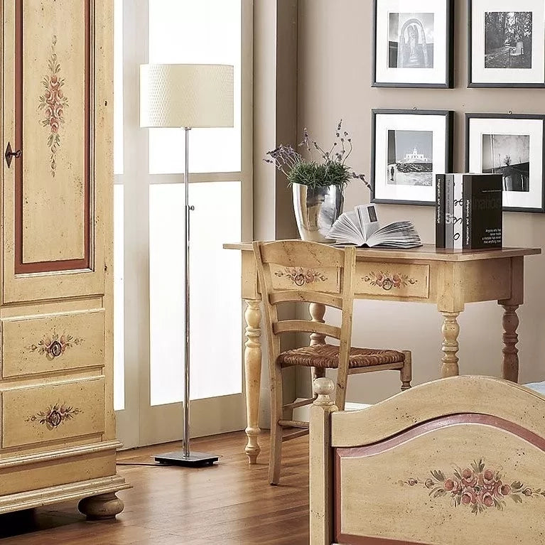 Sedia arte povera legno shabby avorio rosso seduta paglia 43x47x87 (1427) - Mobili 2G