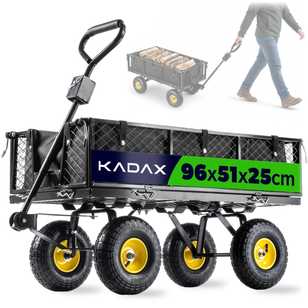 Carrello da giardino KADAX con carriola, rimorchio per trasporto, portata 300 kg, con telone, grande.