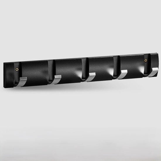 Capocassettina adesiva alla parete, porta oscillante, capocassettina con ganci estensibili, grucce spazienti in alluminio, barra a ganci per ingresso, bagno, cappello, asciugamano - Nero argento-5 ganci