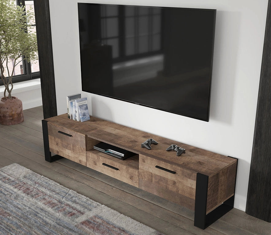 Mobile porta TV soggiorno cm 200x43x48h NUKA Grange Rovere scuro