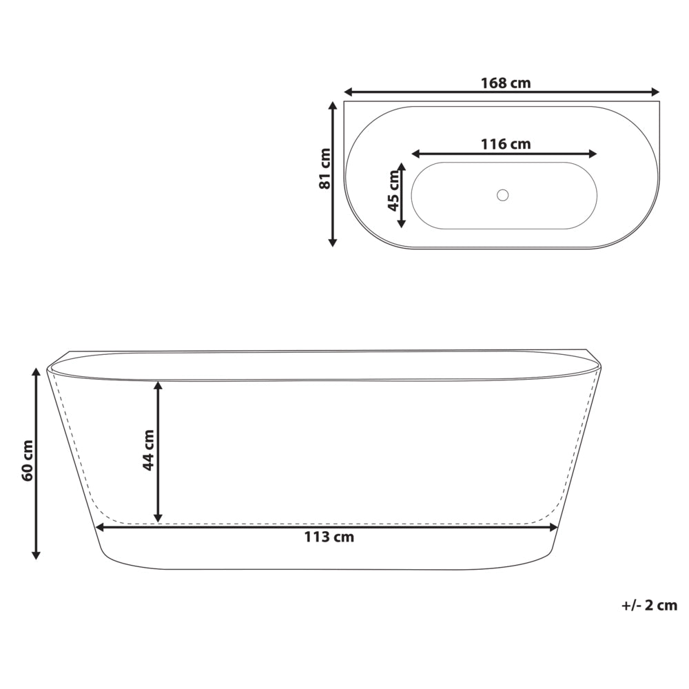 Vasca da bagno freestanding in acrilico bianco 168 cm design moderno forma ovale