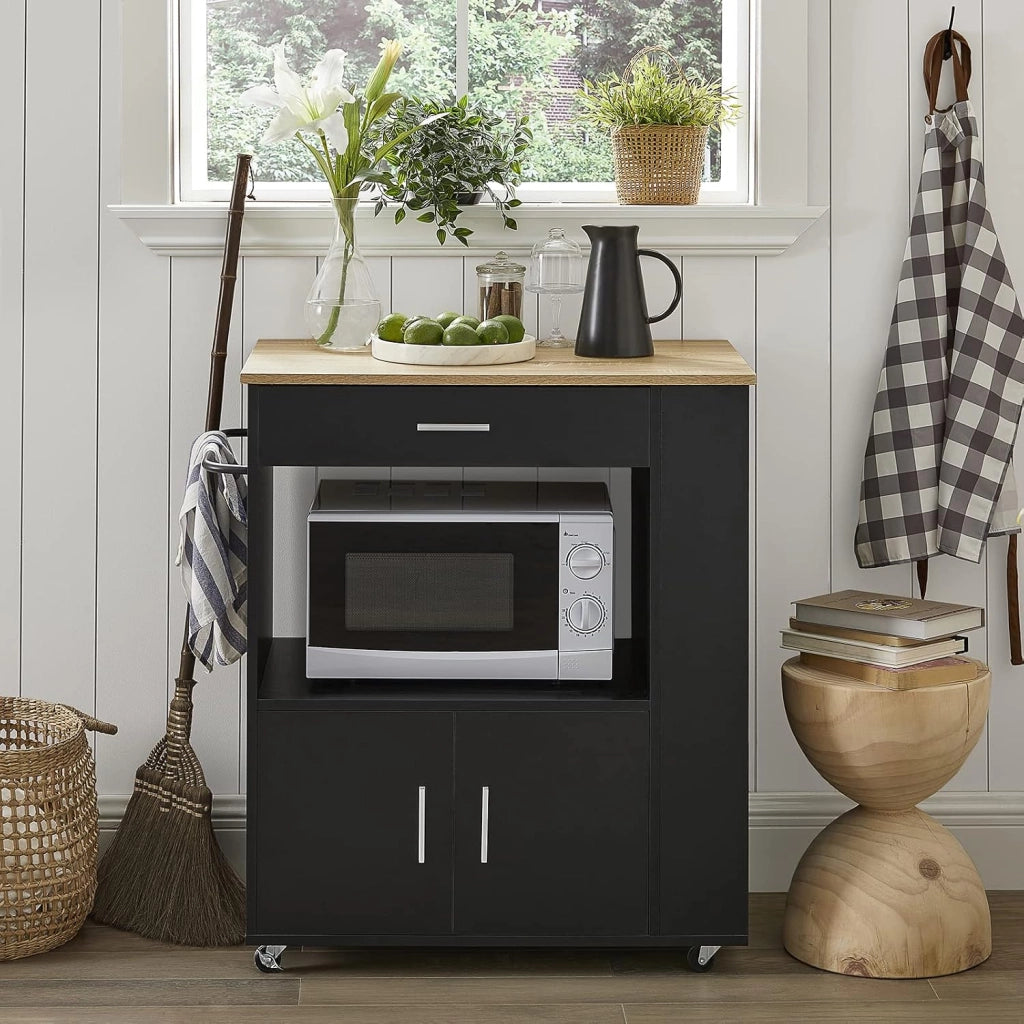 Mobile Cucina Salvaspazio Credenza Cucina Carrello Cucina con Ruote Mobiletto Cucina Dispensa Madia Cucina Mobile Cucina con Ripiani nero 82x46x88 cm FKW113‑SCH