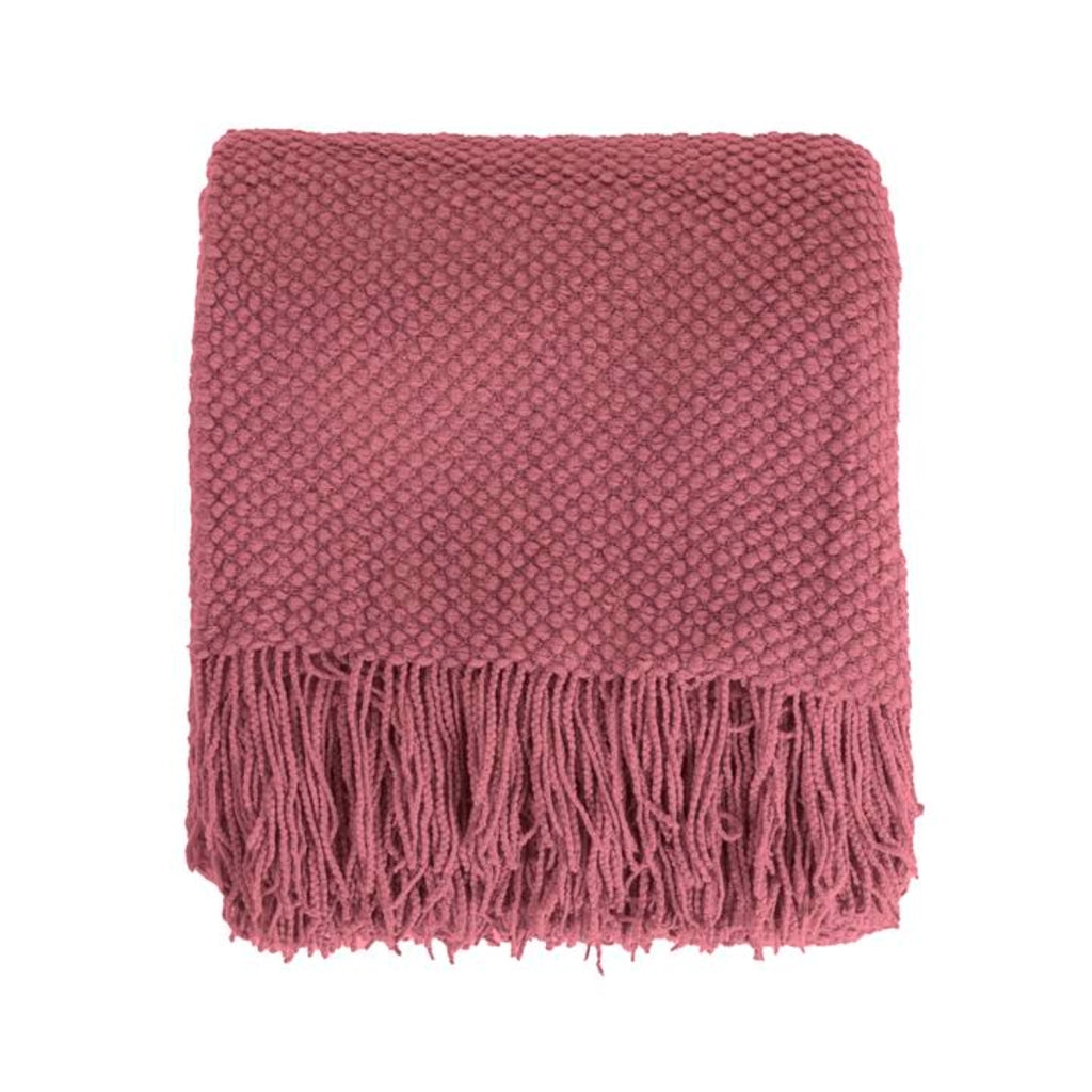 Coperta plaid rosa lampone testurizzata a nido d'ape e frangiata 180x220 cm