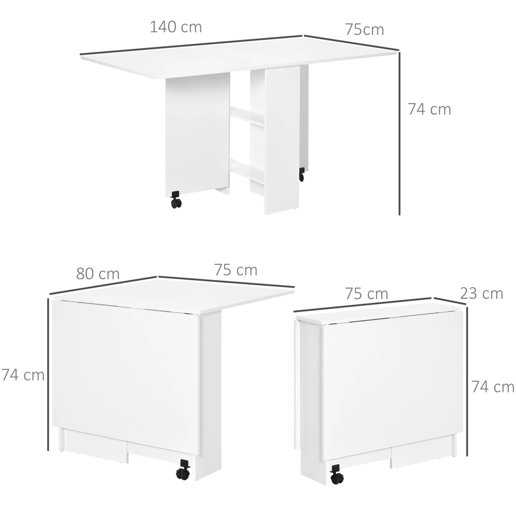 Tavolo da pranzo allungabile pieghevole ¨C zephmum ¨C bianco, 140x75x74cm