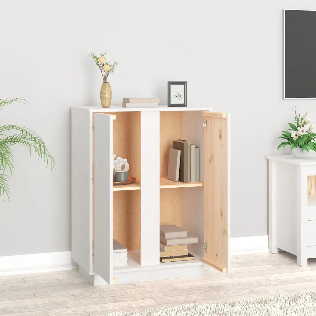 Credenza Bianca 60x35x80 cm in Legno Massello di Pino 814490