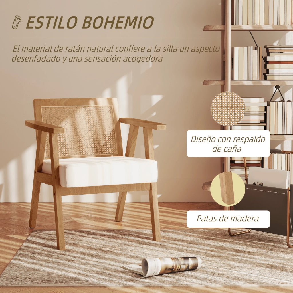 Poltrona relax in rattan con braccioli ¨C zephmum ¨C Naturale e Beige 120 kg