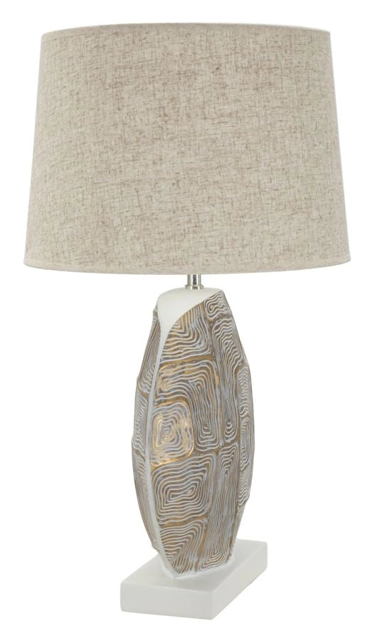 Lampada da Tavolo Resina Eclips Ø38x68 cm in Resina e Ferro e Tessuto Oro e Bianco