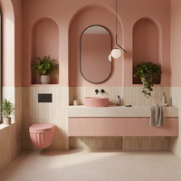 Set: Wc Sospeso + Lavabo Da Appoggio Rea Duo Sweet Pink Matt
