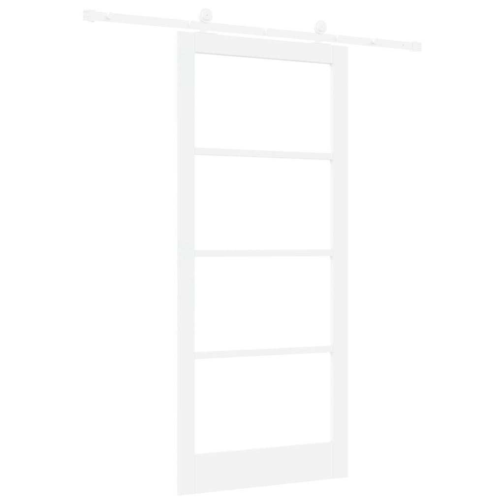 Porta Scorrevole  con Set di Ferramenta 'ORKDAL'Legno Massello Bianco e Vetro