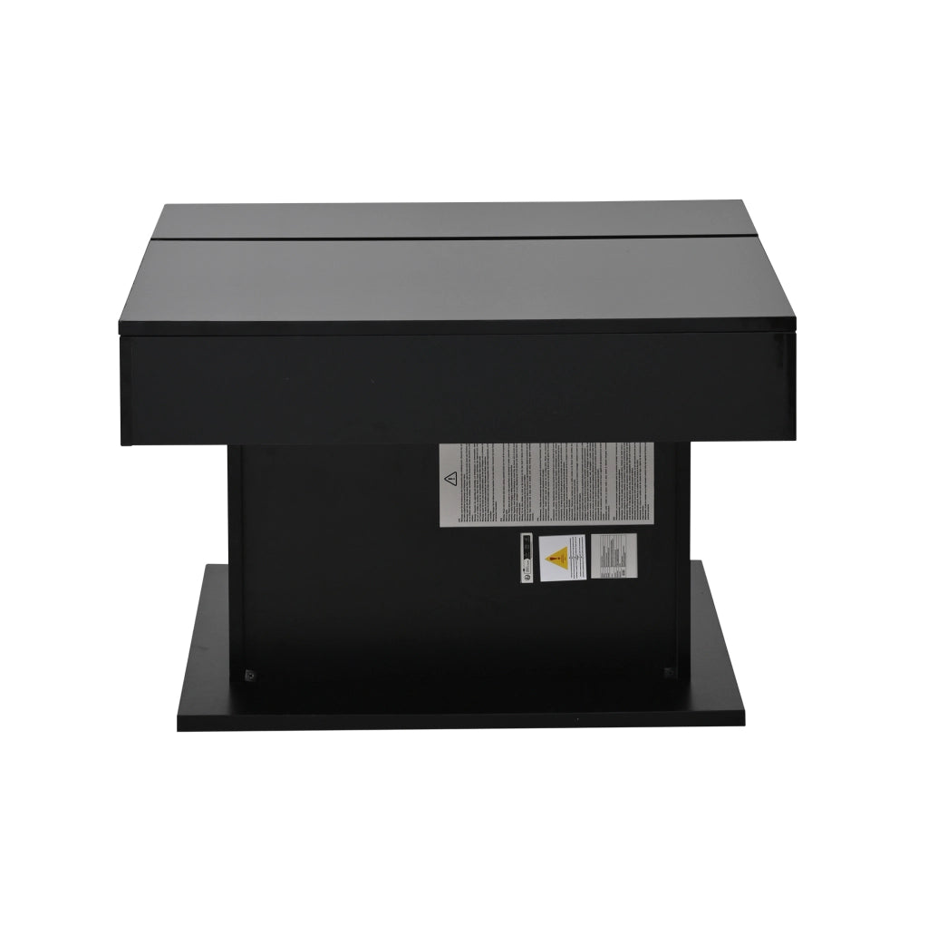 Tavolino da caffè 70x70x45 cm rialzabile; girevole 360°; in pannello truciolare nero lucido