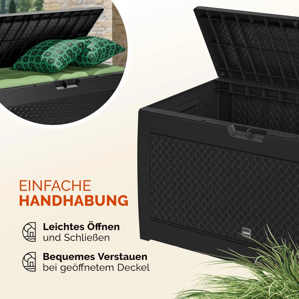 ® Baule da Giardino 310L Box Portacuscini 119x48x60cm 4 Rotelle Multibox 3 Maniglie Contenitore Richiudibile