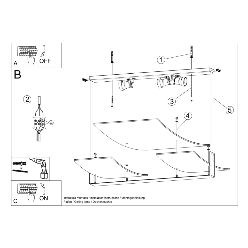 Lampada da parete a soffitto in acciaio e vetro bianco Tangerine Celia a 3 luci E27 LED