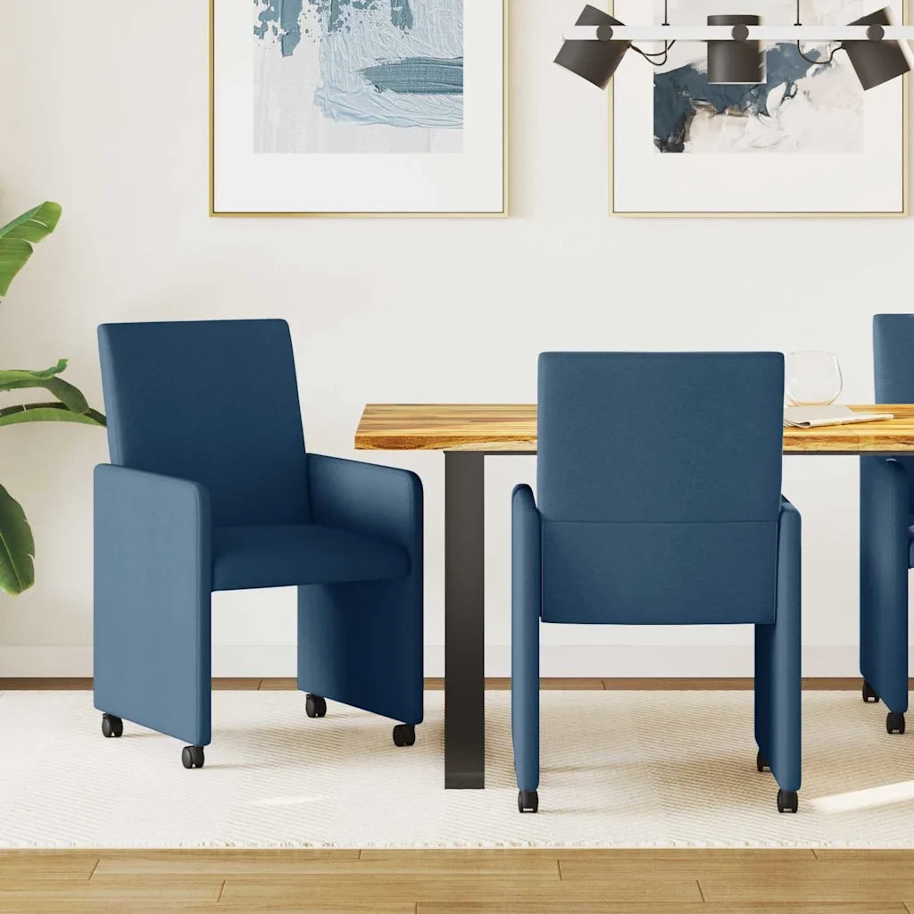 Sedie da Pranzo con Ruote 2 pcs Blu 57 x 66 x 94 cm Tessuto 42017815
