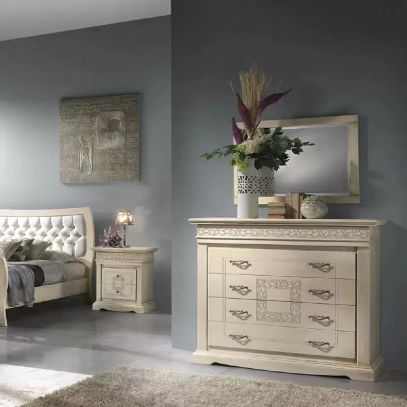 Specchiera rettangolare legno shabby avorio patinato  90x60x3 - Mobili 2G