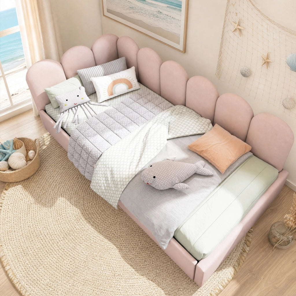 Letto singolo imbottito con 2 cassetti 90x190 cm in velluto rosa con rete a doghe
