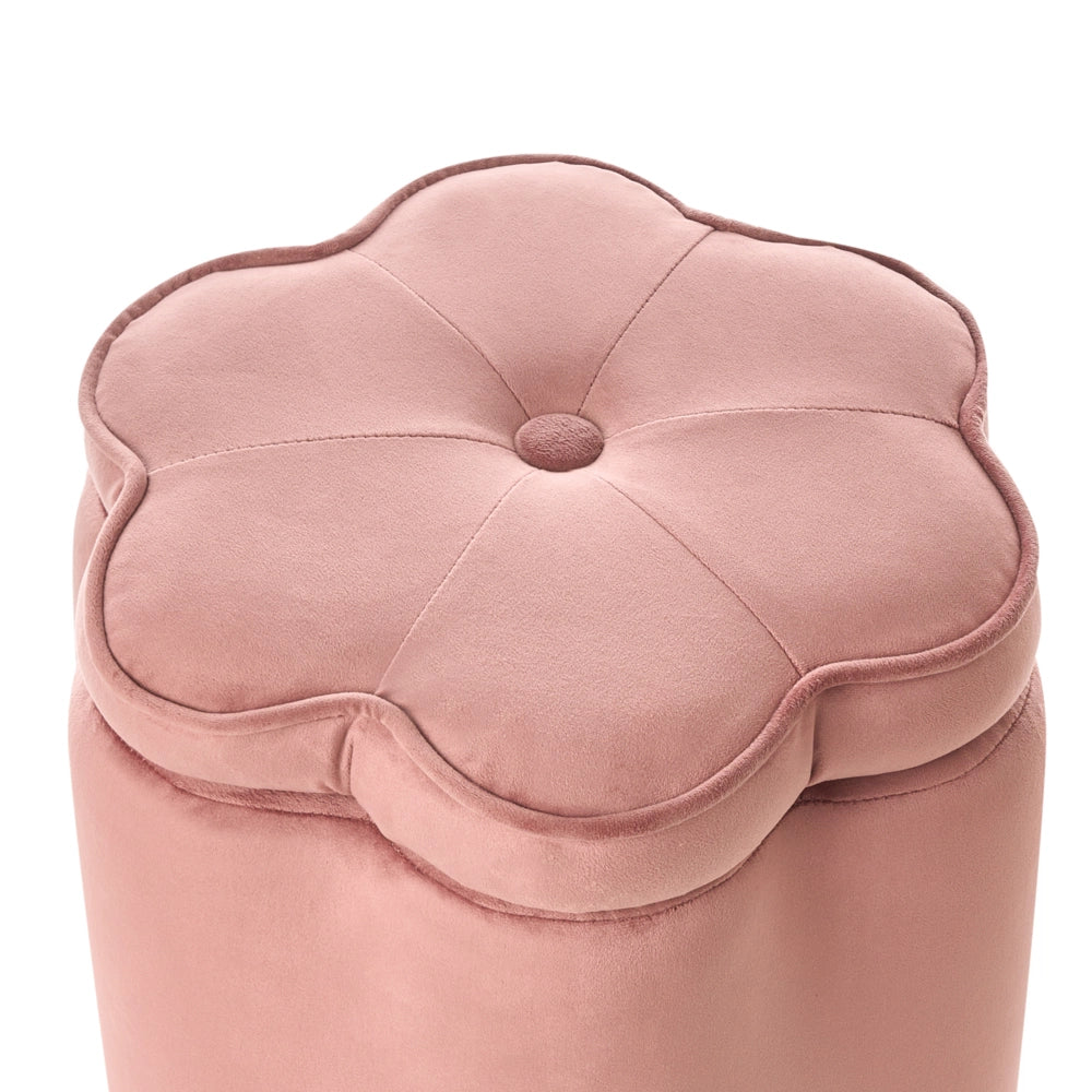 Pouf in velluto rosa con vano portaoggetti motivo floreale per soggiorno e camera da letto stile scandinavo