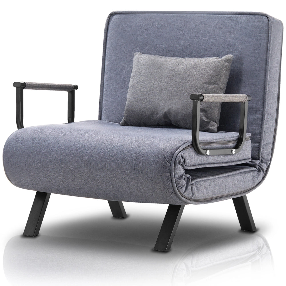 Poltrona Letto Reclinabile Chaise Lounge e Seduta Imbottita Convertibile Grigio
