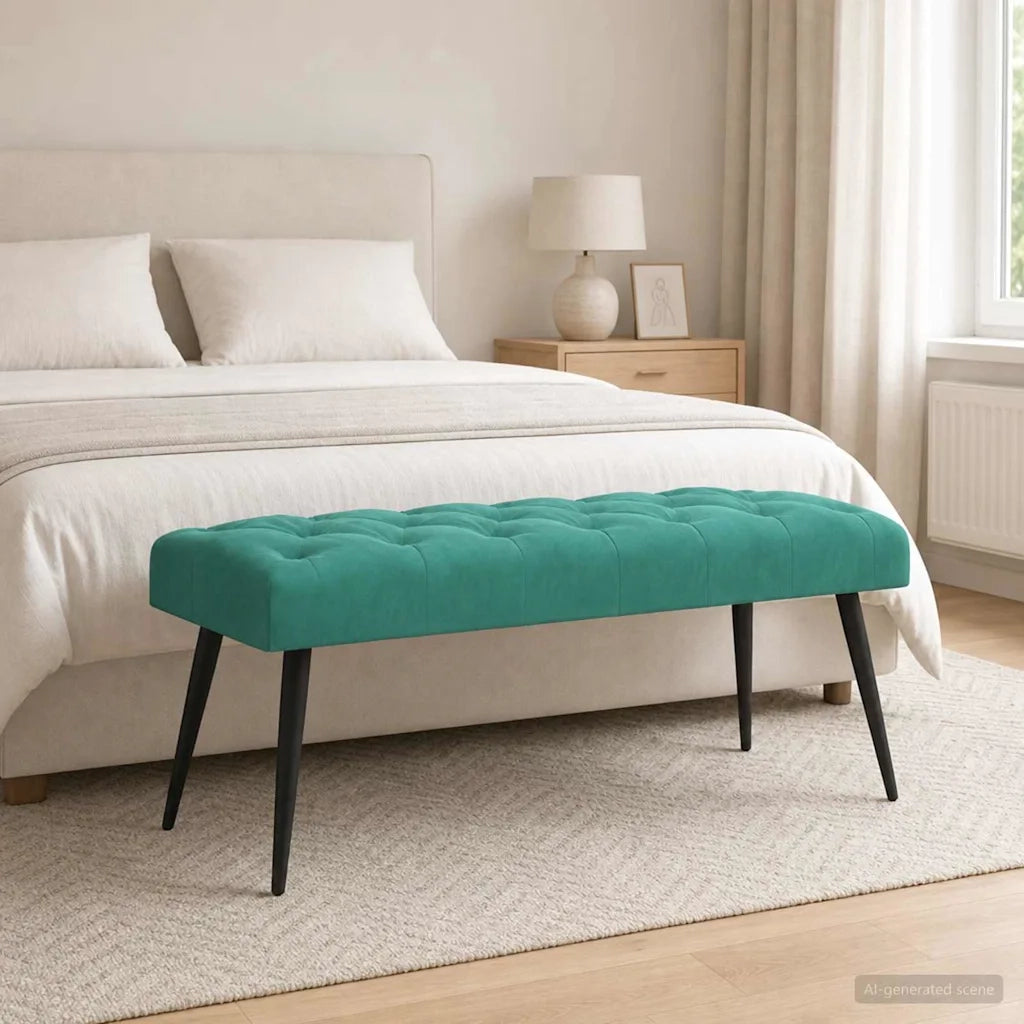 Panchina con bottoni imbottiti Turchese 110 x 40 x 46 cm 42038581