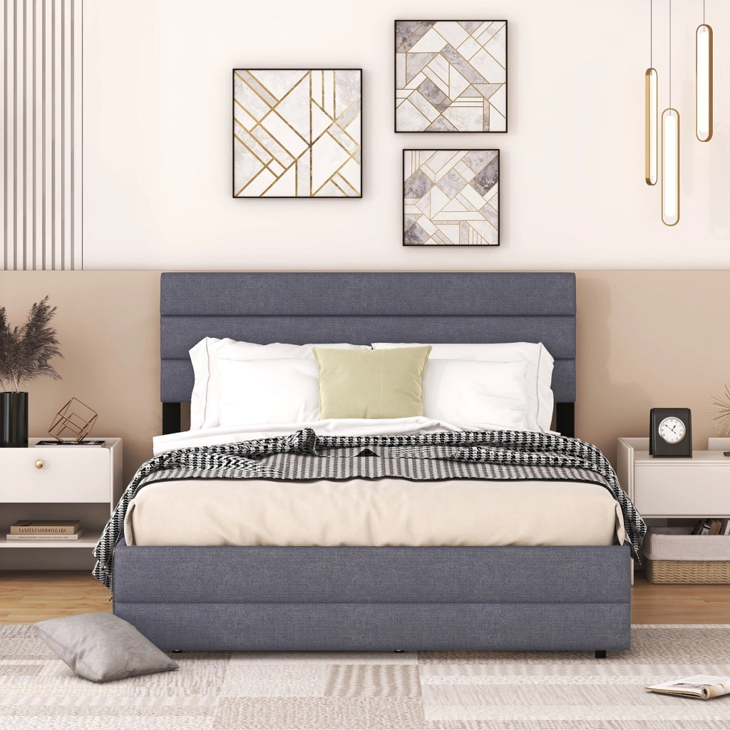 LETTO con letto estraibile e 2 cassetti 140 x 200 cm Grigio Lino