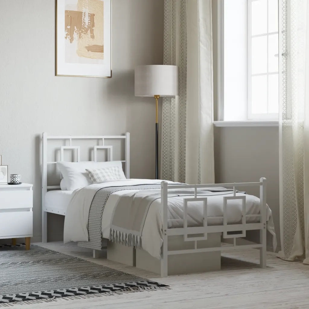 Giroletto con Testiera e Pediera-Struttura Letto Metallo Bianco 75x190 cm 655174
