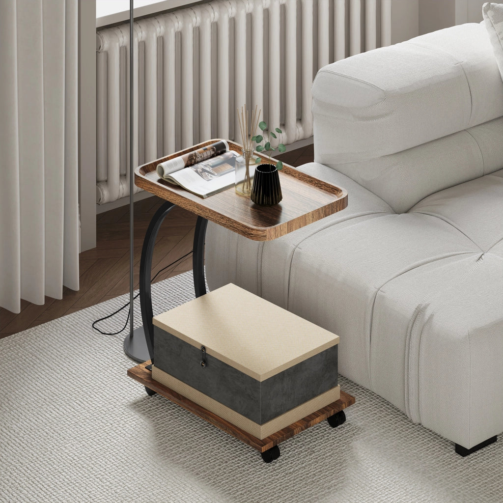 Tavolino Rotelle per Divano o Letto con Vassoio ¨C Minimal ¨C Marrone e Nero 52x34x60 cm