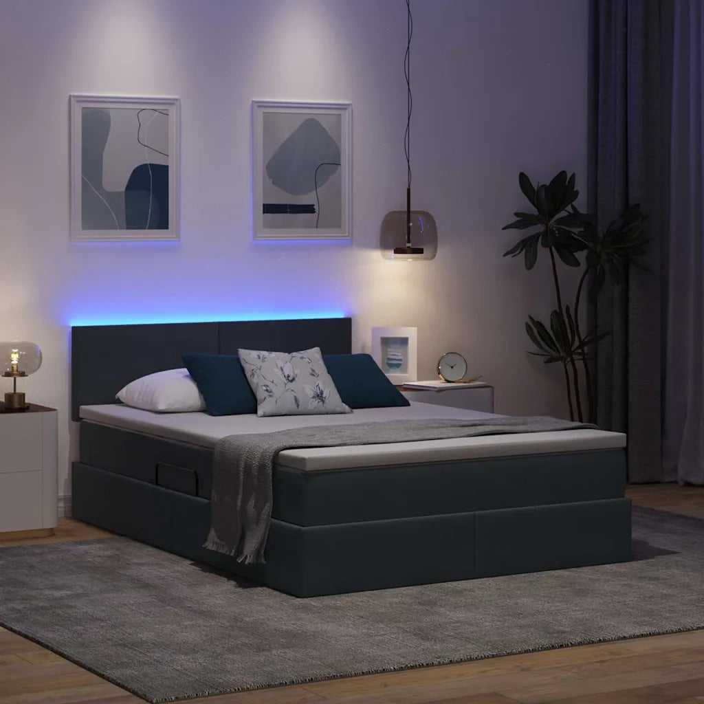 Letto con contenitore LED e materasso Grigio Scuro 140 x 190 cm