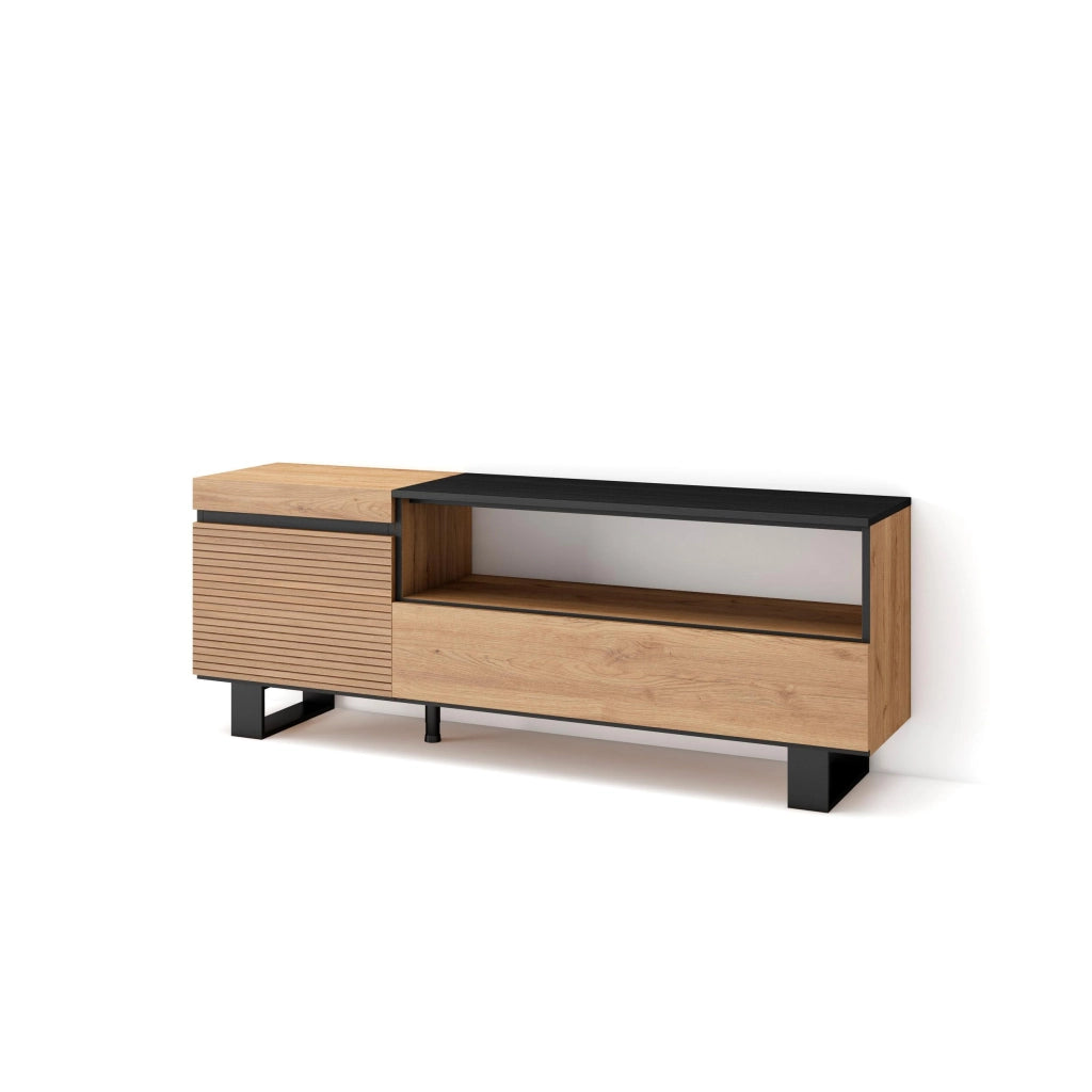 Mobile TV Soggiorno, 150x35x57cm, Per TV fino a 65", Design industriale, colore Rovere RF3297