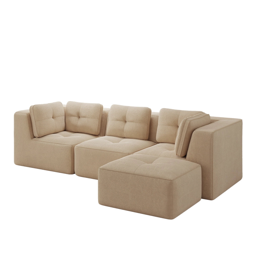 Divano angolare modulare in corduroy; 297x177x69 cm; beige
