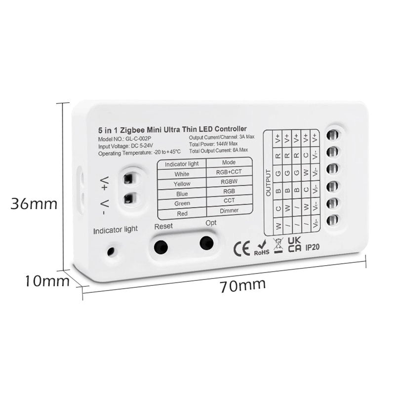Mini ZigBee Controller 12V 24V 5 In 1 Per Striscia Led Da Mono Colore Fino a 5 Canali Con Philips HUE 3.0 e Amazon Alexa Echo (4ª generazione) o Echo Studio