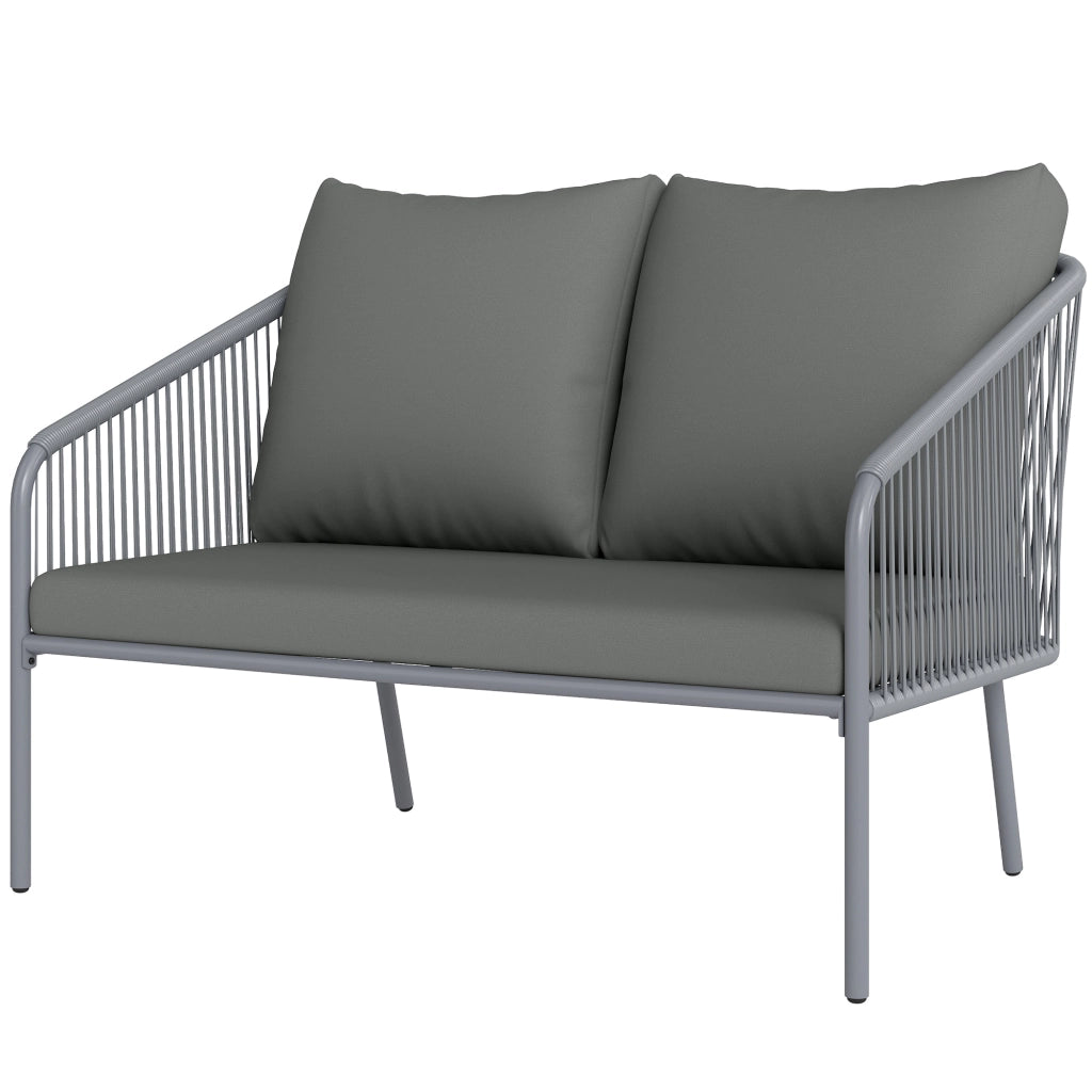 Divanooo da giardino in rattan a 2 posti: cuscini inclusi; per balcone/terrazza; 112x72x76 cm; grigio