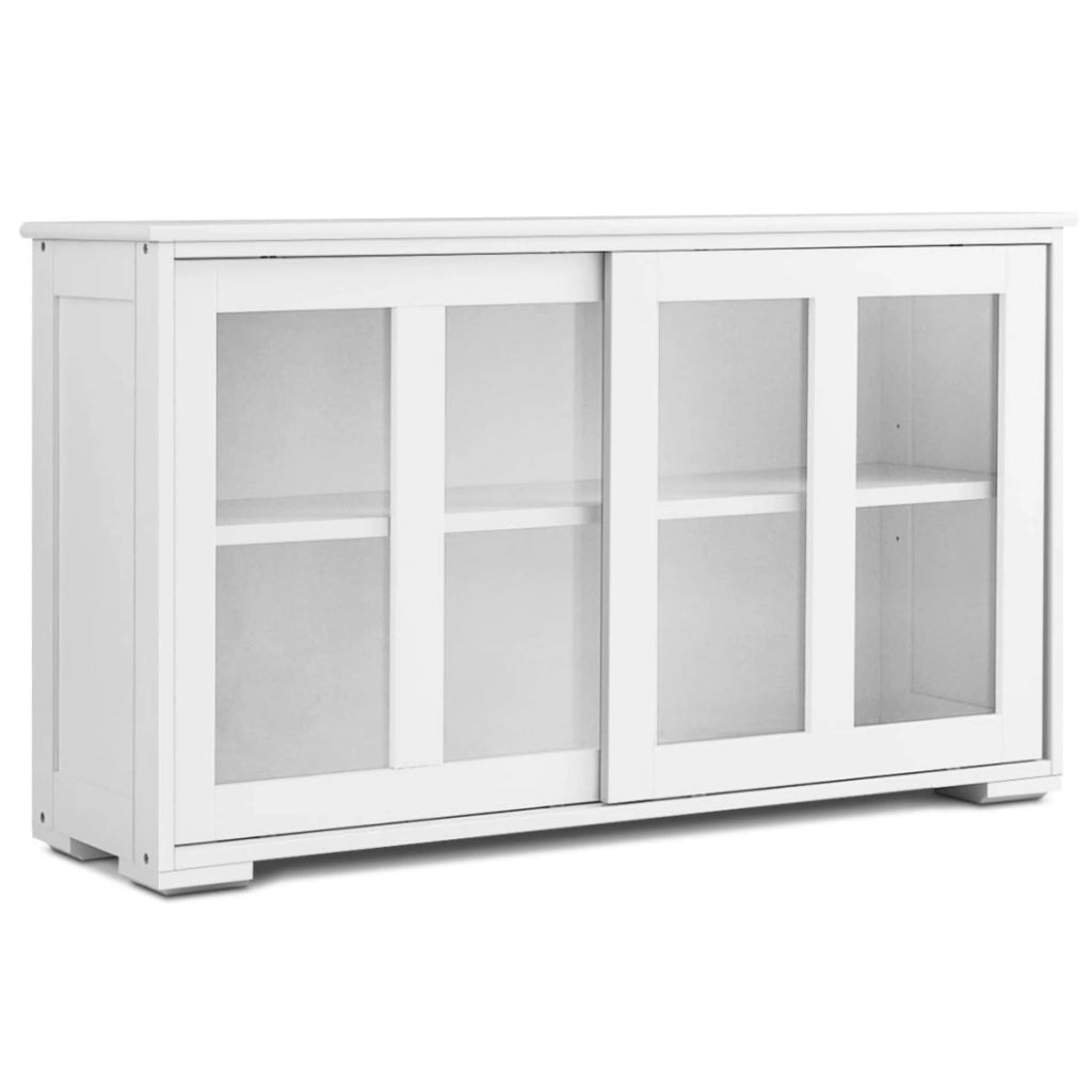 Armadietto da cucina in MDF, Mobile laterale multiuso con ante scorrevoli 106,5x33x62,5cm Bianco-Credenze buffet