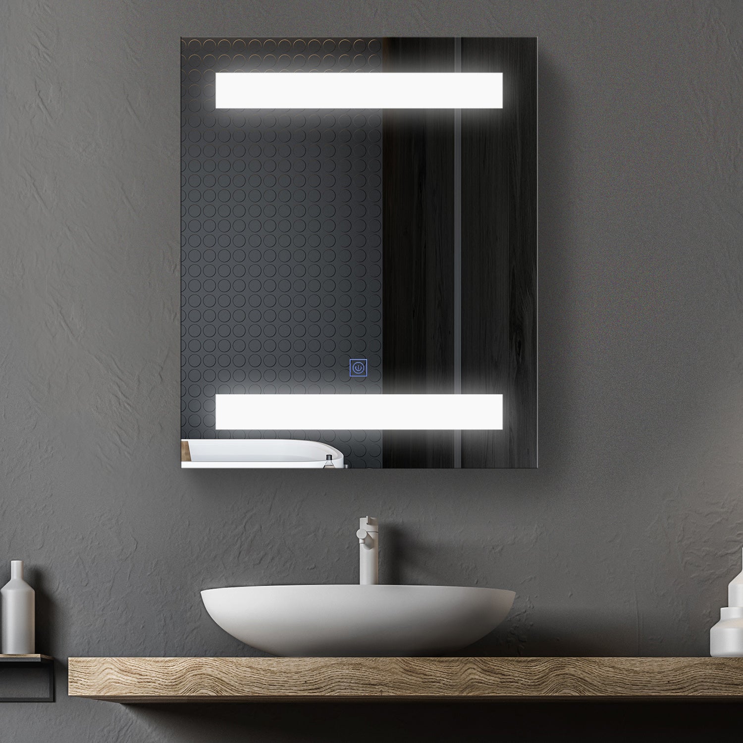 Easycomfort Armadietto Pensile da Bagno con 1 Anta, Specchio e Luci a LED | 2 Ripiani Interni | MDF Bianco (60 x 50 x 15cm)