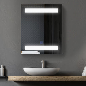 Easycomfort Armadietto Pensile da Bagno con 1 Anta, Specchio e Luci a LED | 2 Ripiani Interni | MDF Bianco (60 x 50 x 15cm)