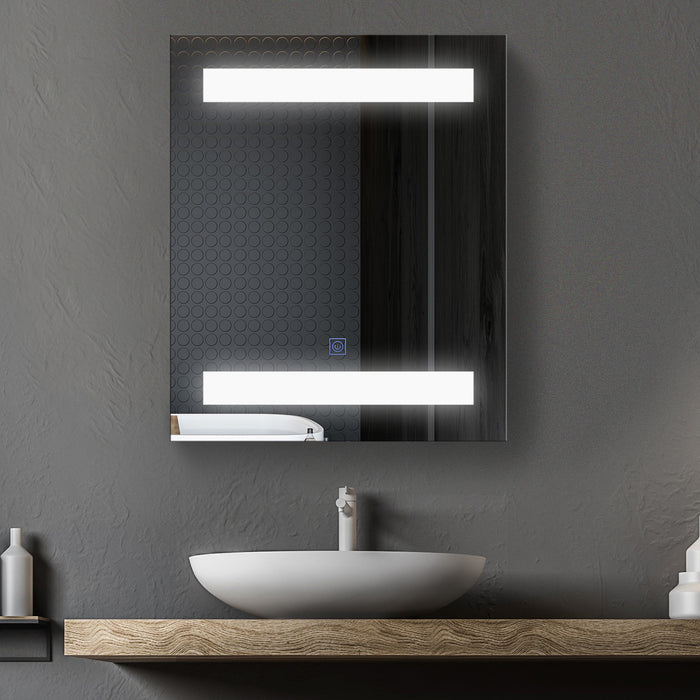 Easycomfort Armadietto Pensile da Bagno con 1 Anta, Specchio e Luci a LED | 2 Ripiani Interni | MDF Bianco (60 x 50 x 15cm)
