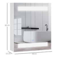 Easycomfort Armadietto Pensile da Bagno con 1 Anta, Specchio e Luci a LED | 2 Ripiani Interni | MDF Bianco (60 x 50 x 15cm)