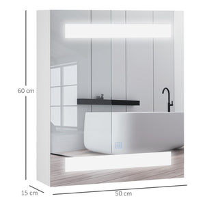 Easycomfort Armadietto Pensile da Bagno con 1 Anta, Specchio e Luci a LED | 2 Ripiani Interni | MDF Bianco (60 x 50 x 15cm)