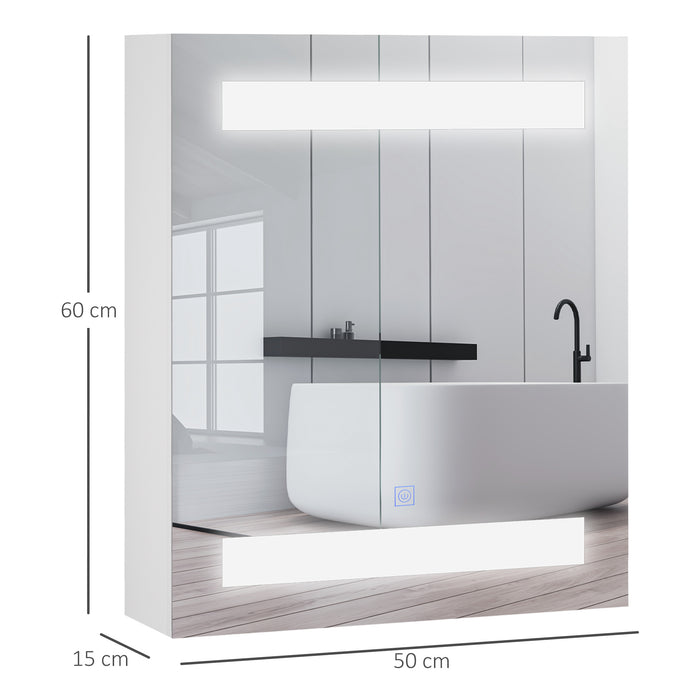 Easycomfort Armadietto Pensile da Bagno con 1 Anta, Specchio e Luci a LED | 2 Ripiani Interni | MDF Bianco (60 x 50 x 15cm)