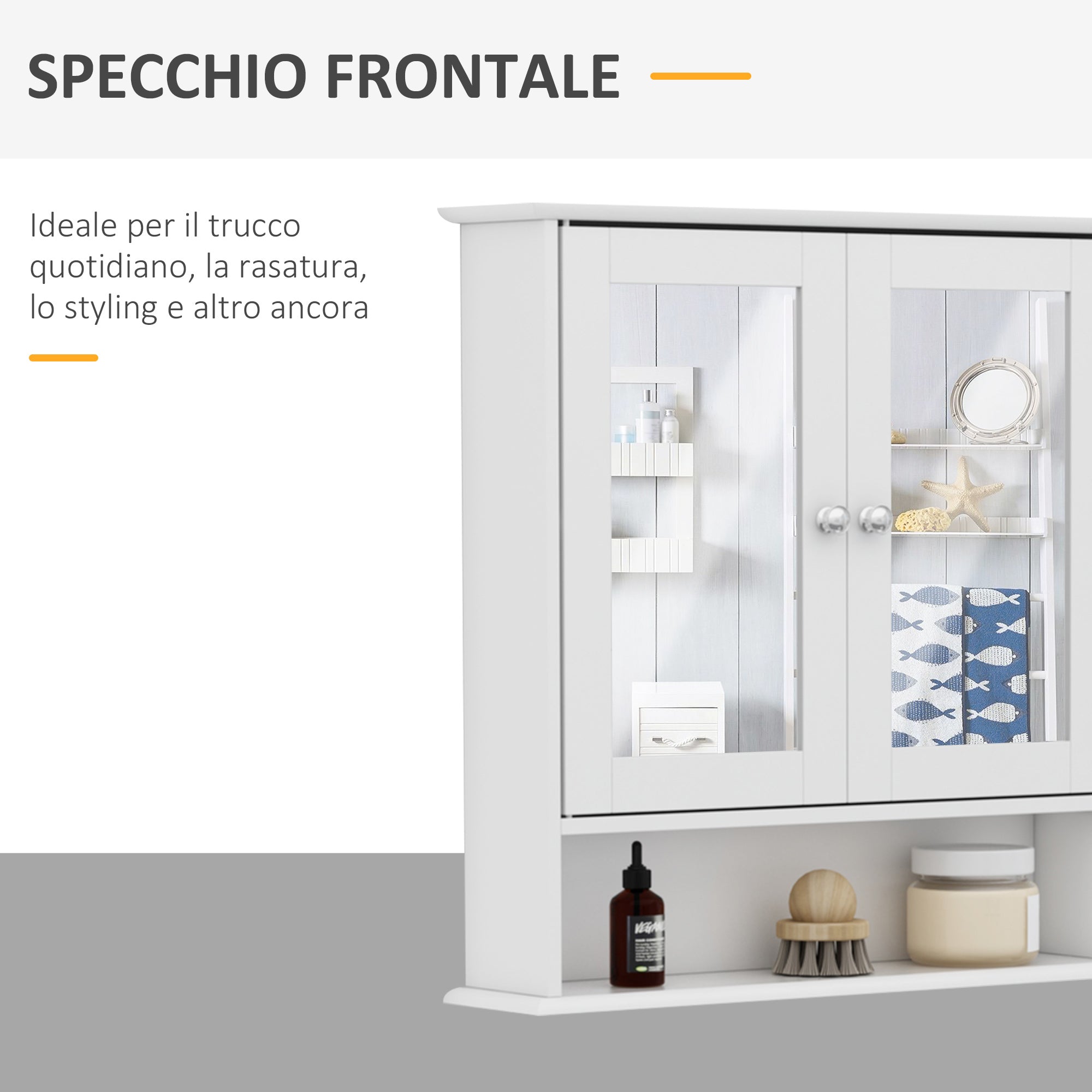 Easycomfort Mobiletto Armadietto a Muro con Specchio da Bagno Cucina in MDF 56 x 13 x 58cm Bianco