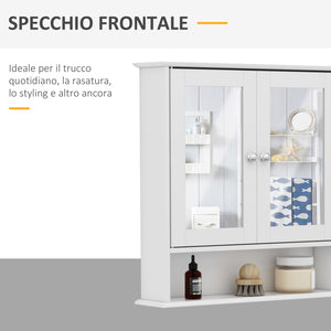 Easycomfort Mobiletto Armadietto a Muro con Specchio da Bagno Cucina in MDF 56 x 13 x 58cm Bianco