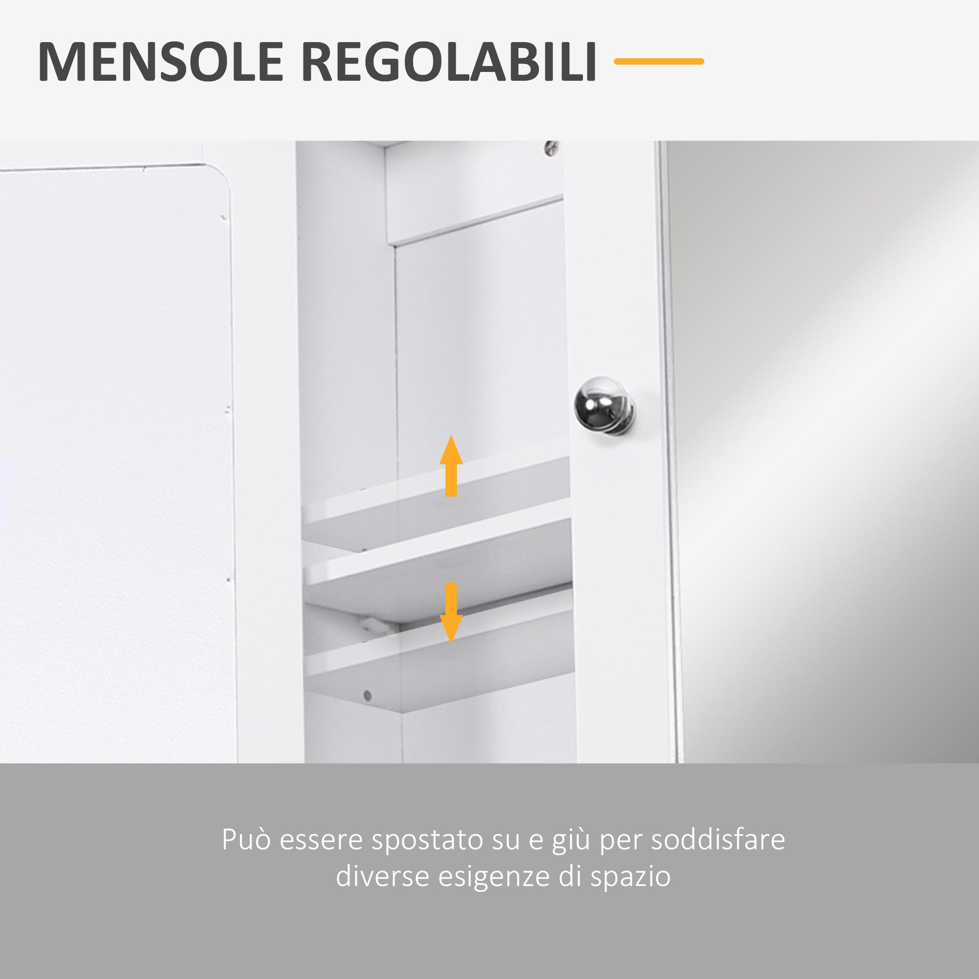 Easycomfort Mobiletto Armadietto a Muro con Specchio da Bagno Cucina in MDF 56 x 13 x 58cm Bianco