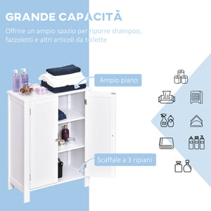 EasyComfort Mobiletto da Bagno, Mobiletto Multiuso Salvaspazio con Armadietto 2 Ripiani 2 Ante Maniglie in MDF 60 x 30 x 80cm Bianco